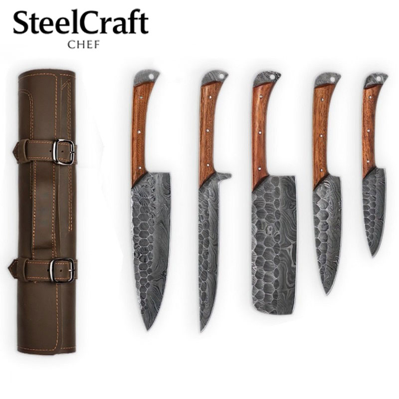 5-Piece Damascus Steel Chef Knife Set